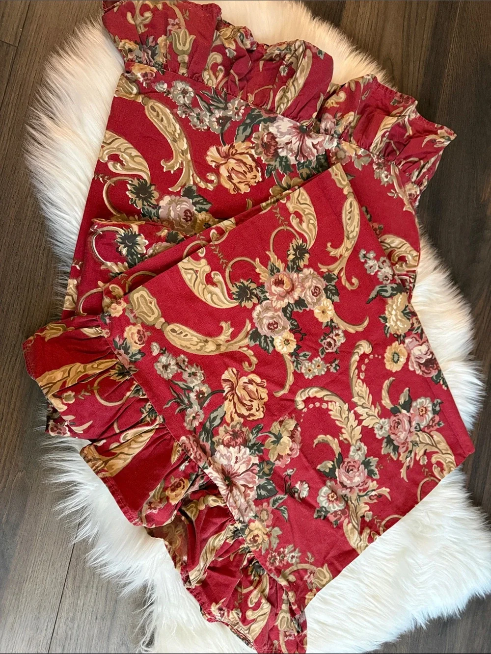 Pair of Vintage Ralph Lauren King Pillowcases Floral Ruffle Edge